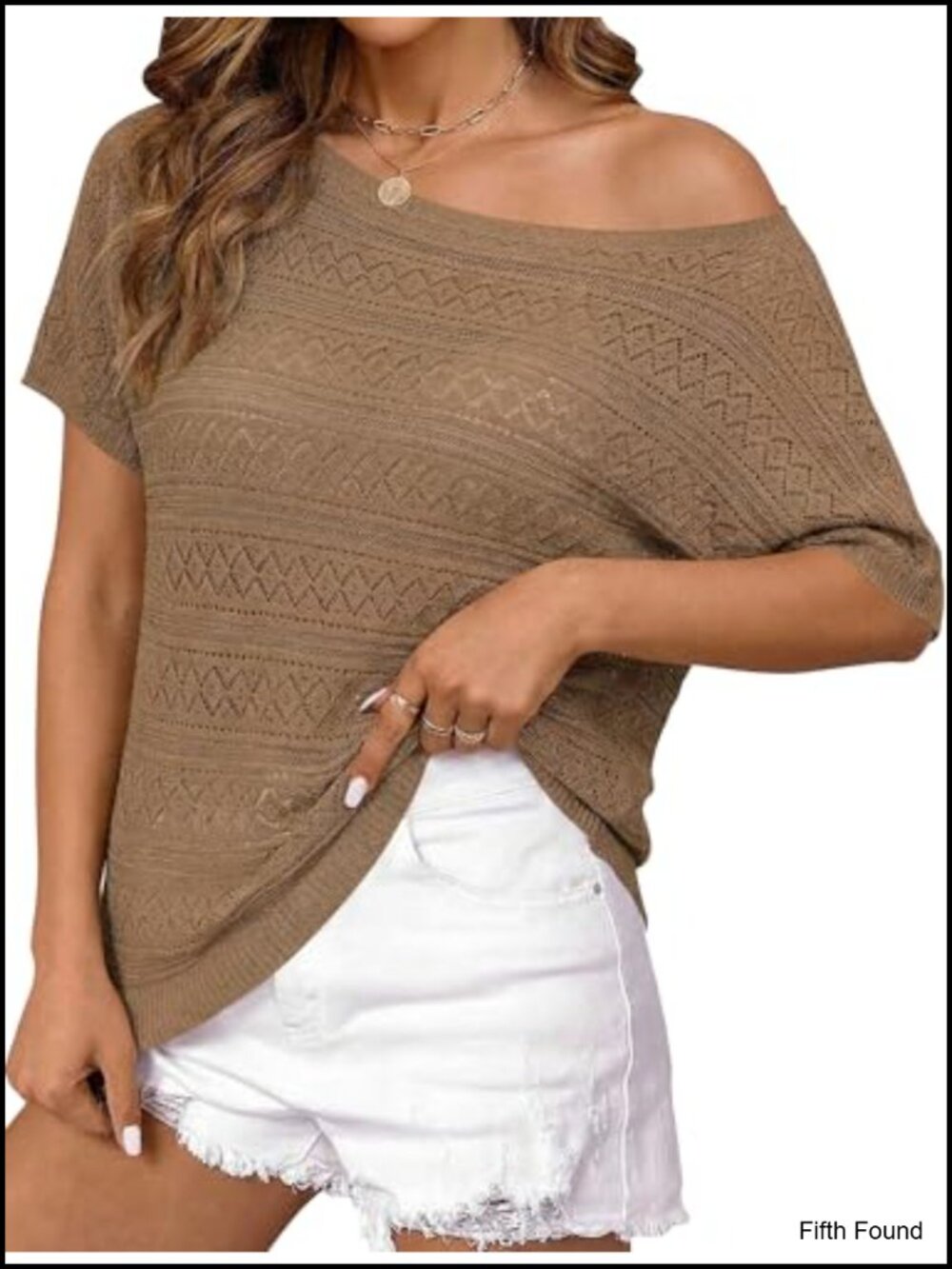 Crochet Off Shoulder Short Sleeve Knit Top Sweater